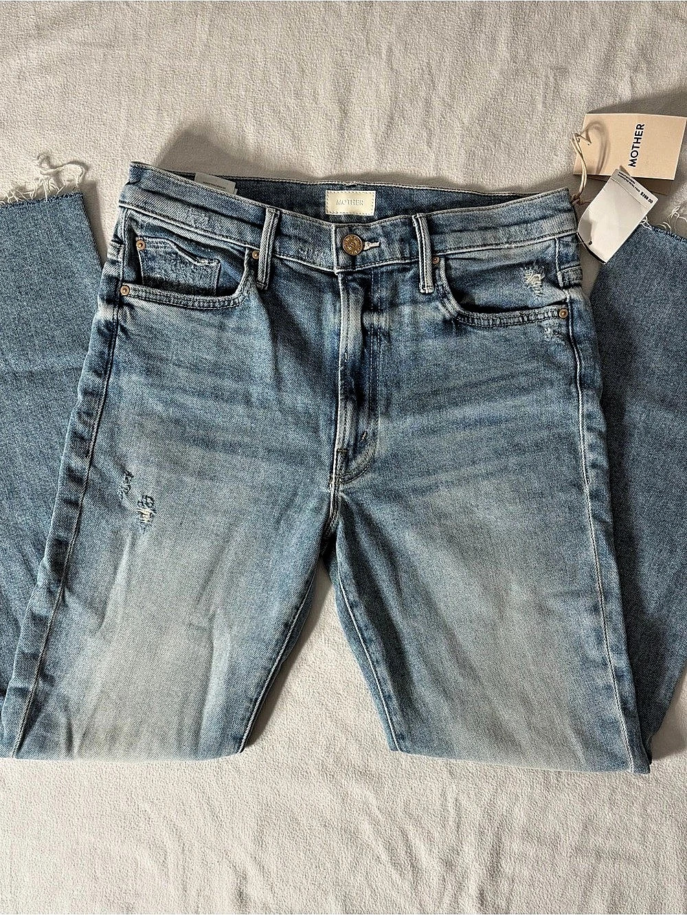 Mother Straight Leg Distressed Jeans Blue Waist 30 NWT